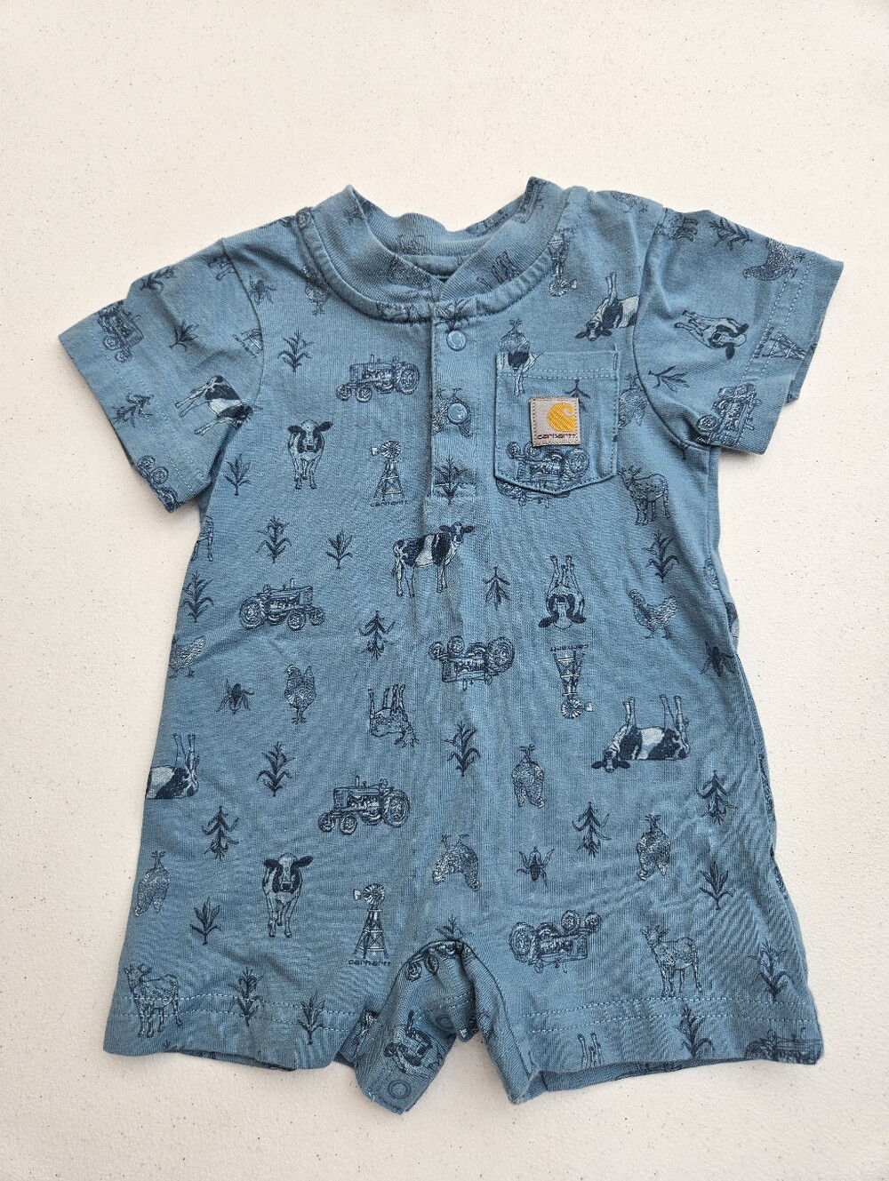 Carhartt Blue Farm Print Short-Sleeve One-Piece 3M